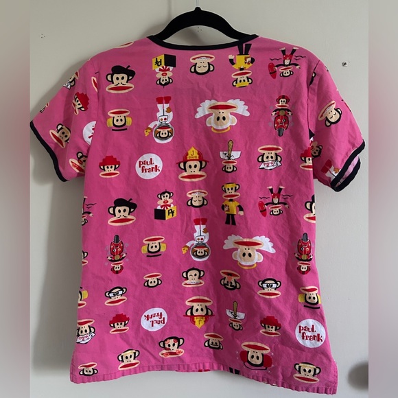 Paul Frank Julius Monkey Pink Cartoon Print Scrub Top Size XS - Picture 5 of 10